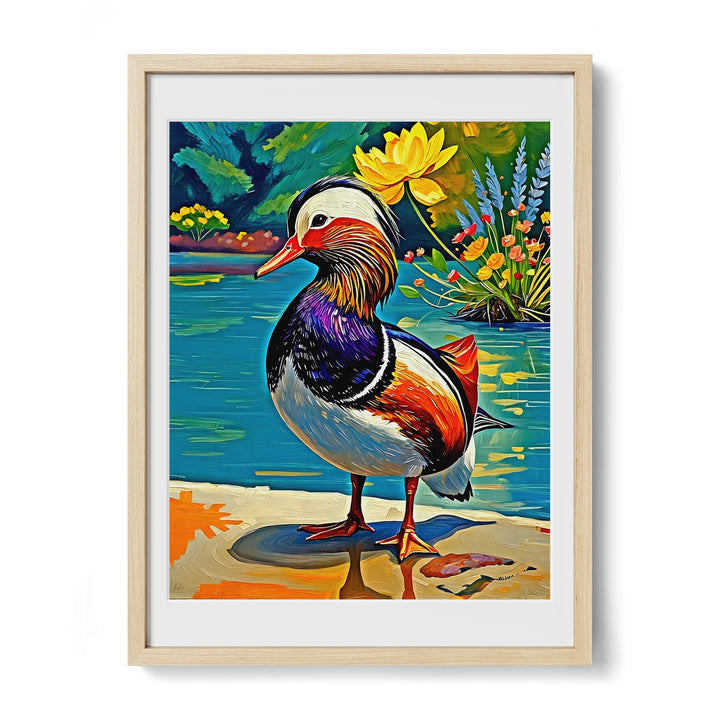 Yuanyang Mandarin Duck Aix Galericulata-Framed Paper Print-452202 Natural Premium Oak Mats Visual Wall Art Framed Print