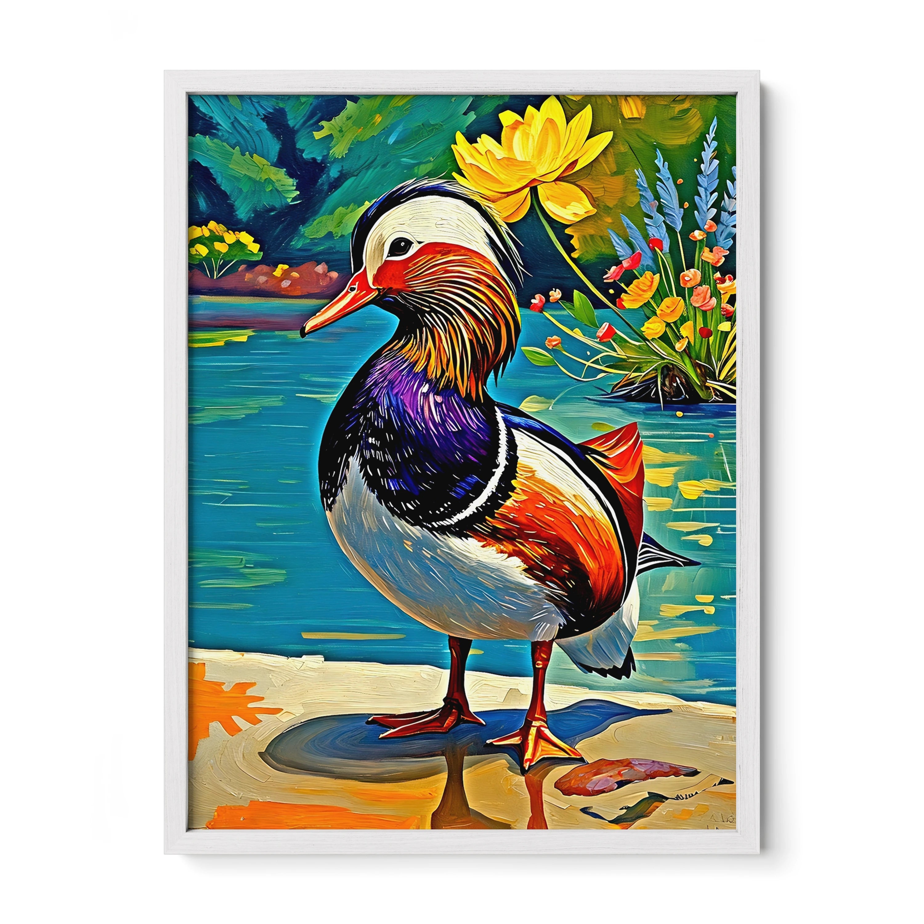 Yuanyang Mandarin Duck Aix Galericulata-Framed Paper Print-452202 White Premium Oak No Mats Visual Wall Art Framed Print