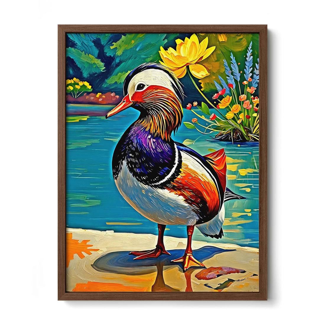 Yuanyang Mandarin Duck Aix Galericulata-Framed Paper Print-452202 Walnut Premium Oak No Mats Visual Wall Art Framed Print
