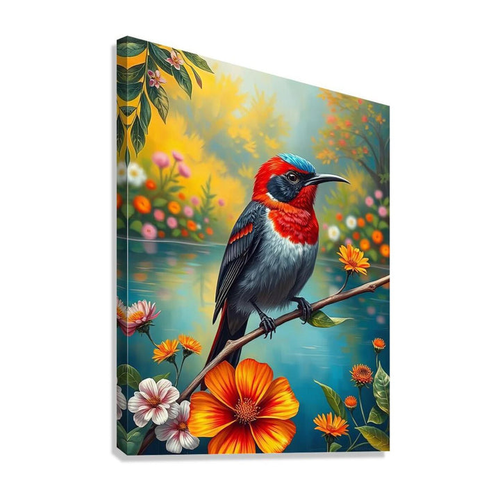 Aethopyga Crimson Sun, Bird Art Print 34250 Giclée Stretched Canvas Print Visual Wall Art