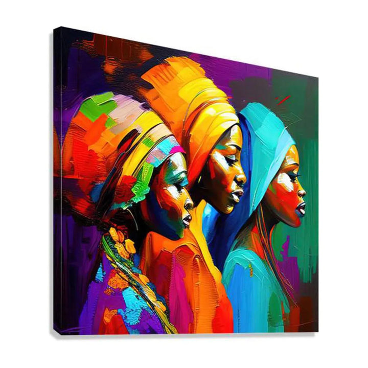 Afro Headwraps, Ethnic Abstract Art Print 11123 Giclée Stretched Canvas Print Visual Wall Art