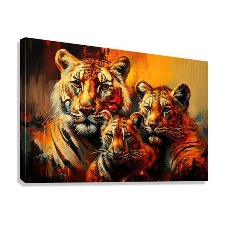 Asian Mother Tiger And Cubs, Animal Art Print 32101 Giclée Stretched Canvas Print Visual Wall Art