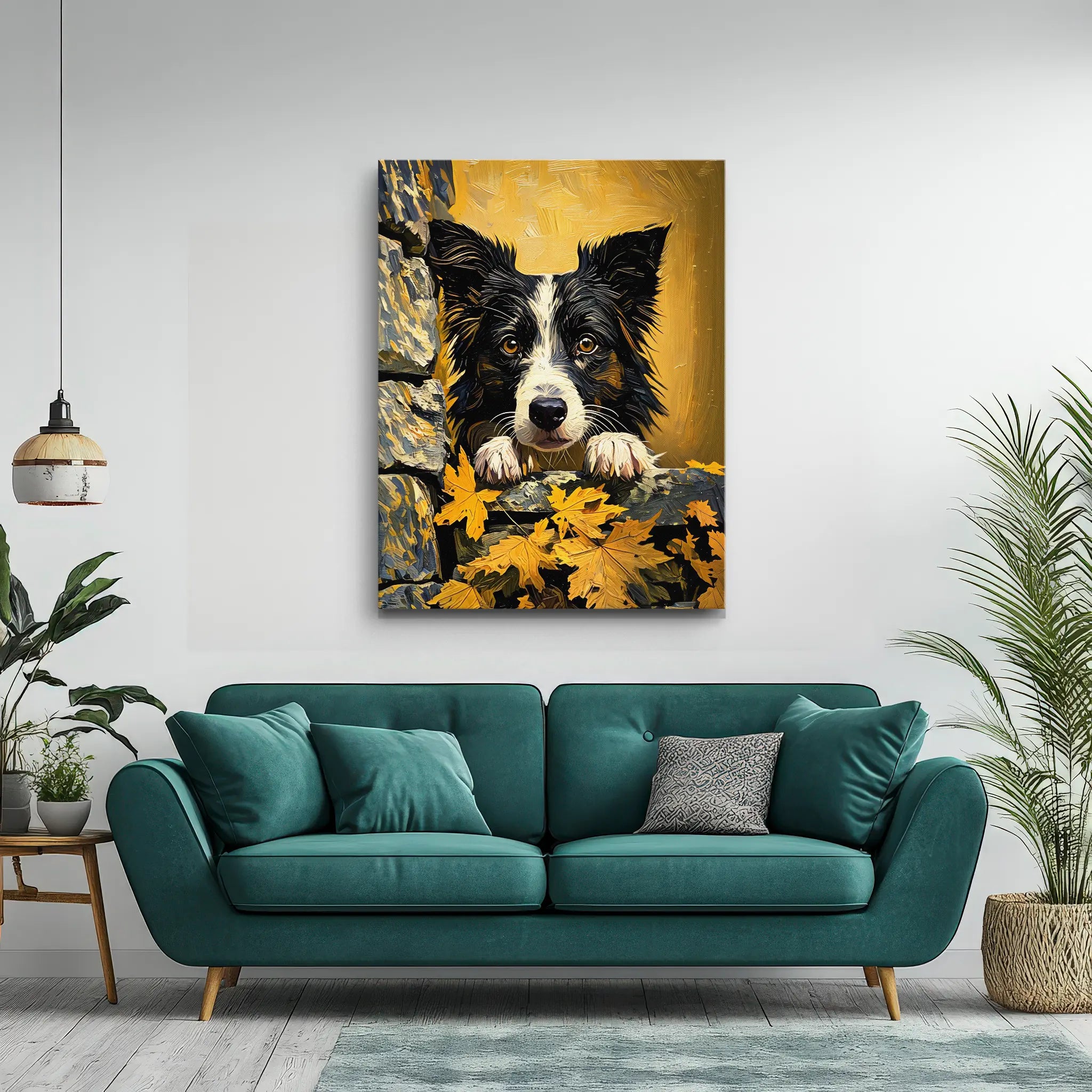 Autumn Border Collie Peek Giclée Print 456005 Visual Wall Art AR3:4V-AR4:5V Giclée Print