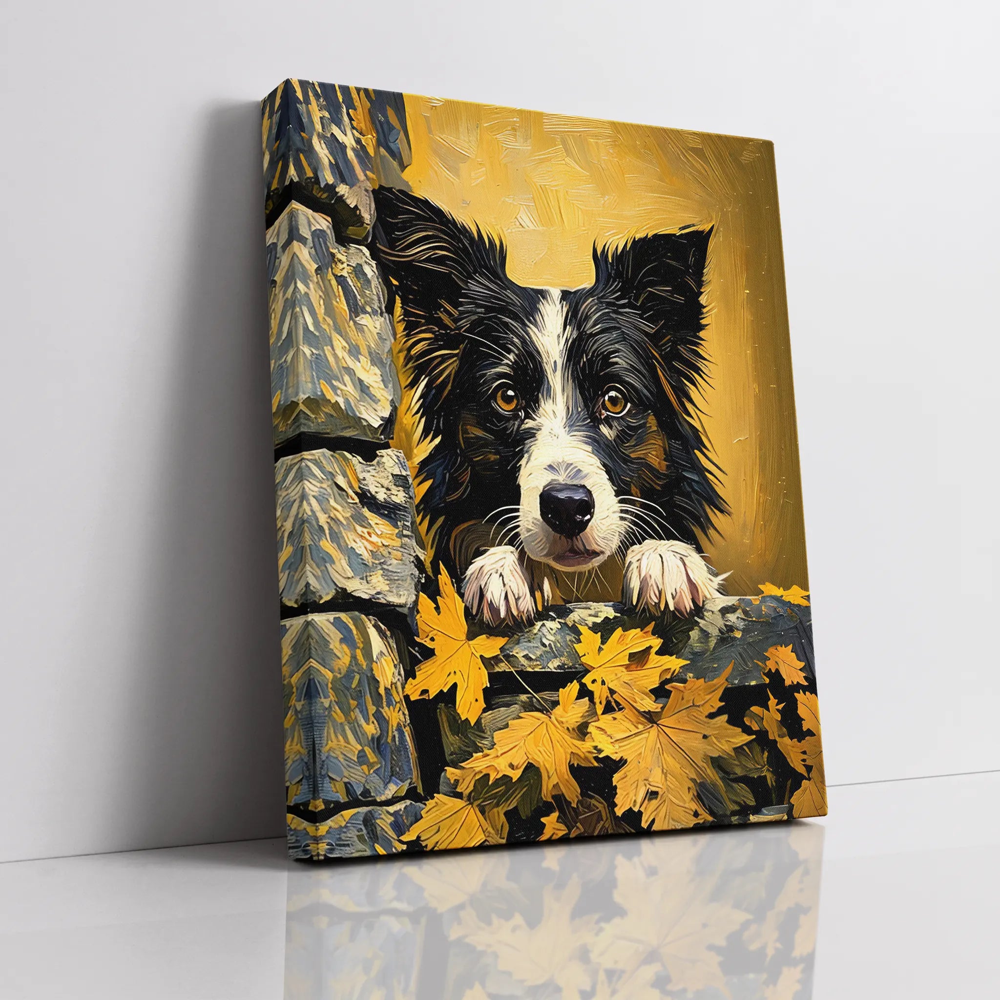 Autumn Border Collie Peek Giclée Print 456005 Visual Wall Art AR3:4V-AR4:5V Giclée Print