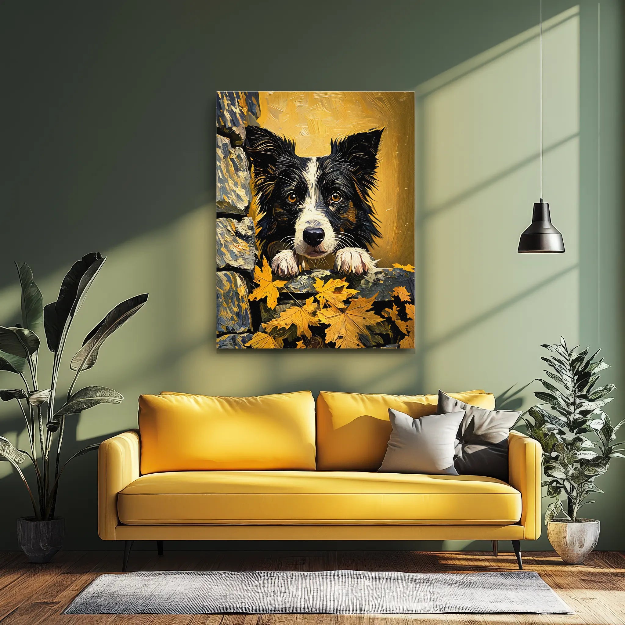 Autumn Border Collie Peek Giclée Print 456005 Visual Wall Art AR3:4V-AR4:5V Giclée Print