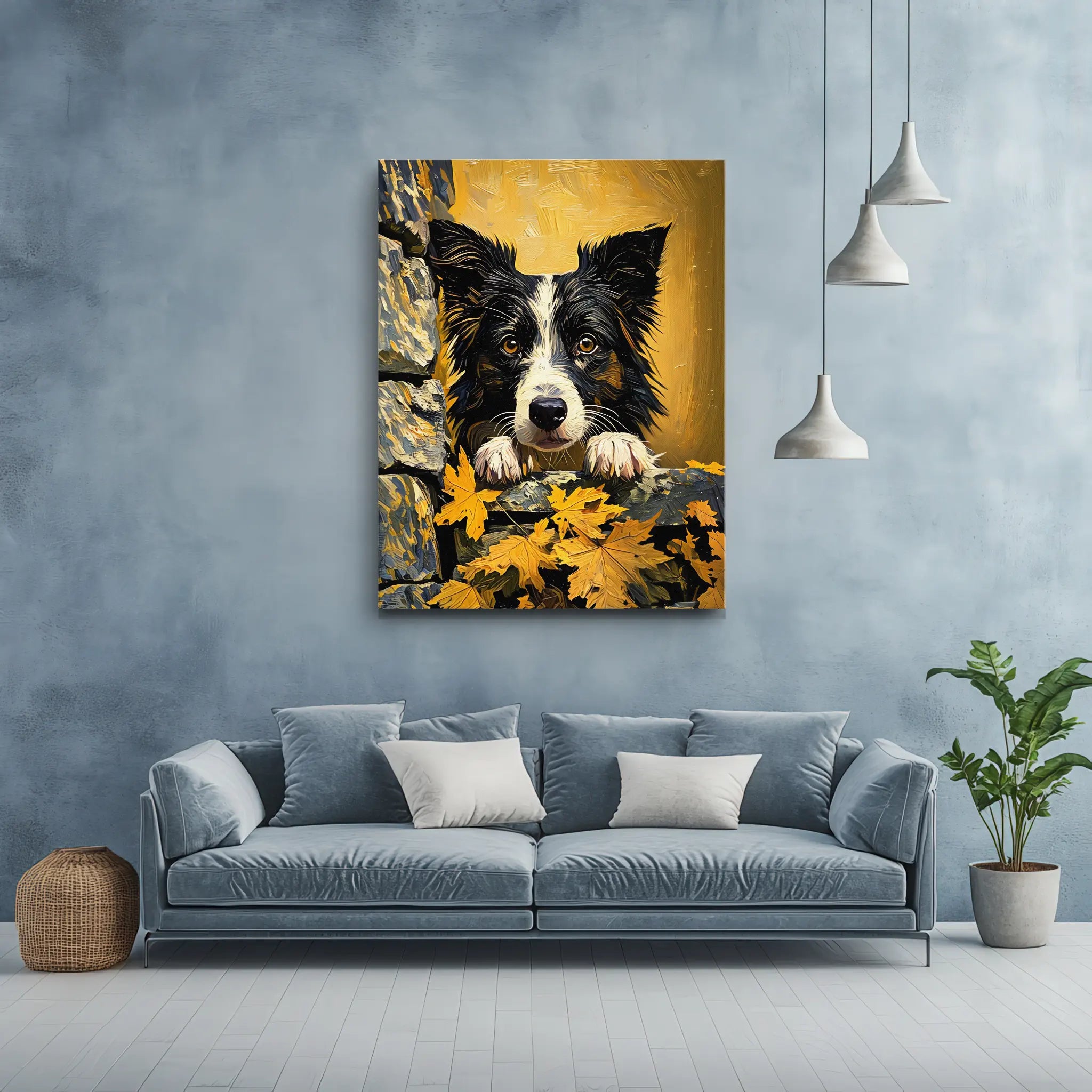 Autumn Border Collie Peek Giclée Print 456005 Visual Wall Art AR3:4V-AR4:5V Giclée Print