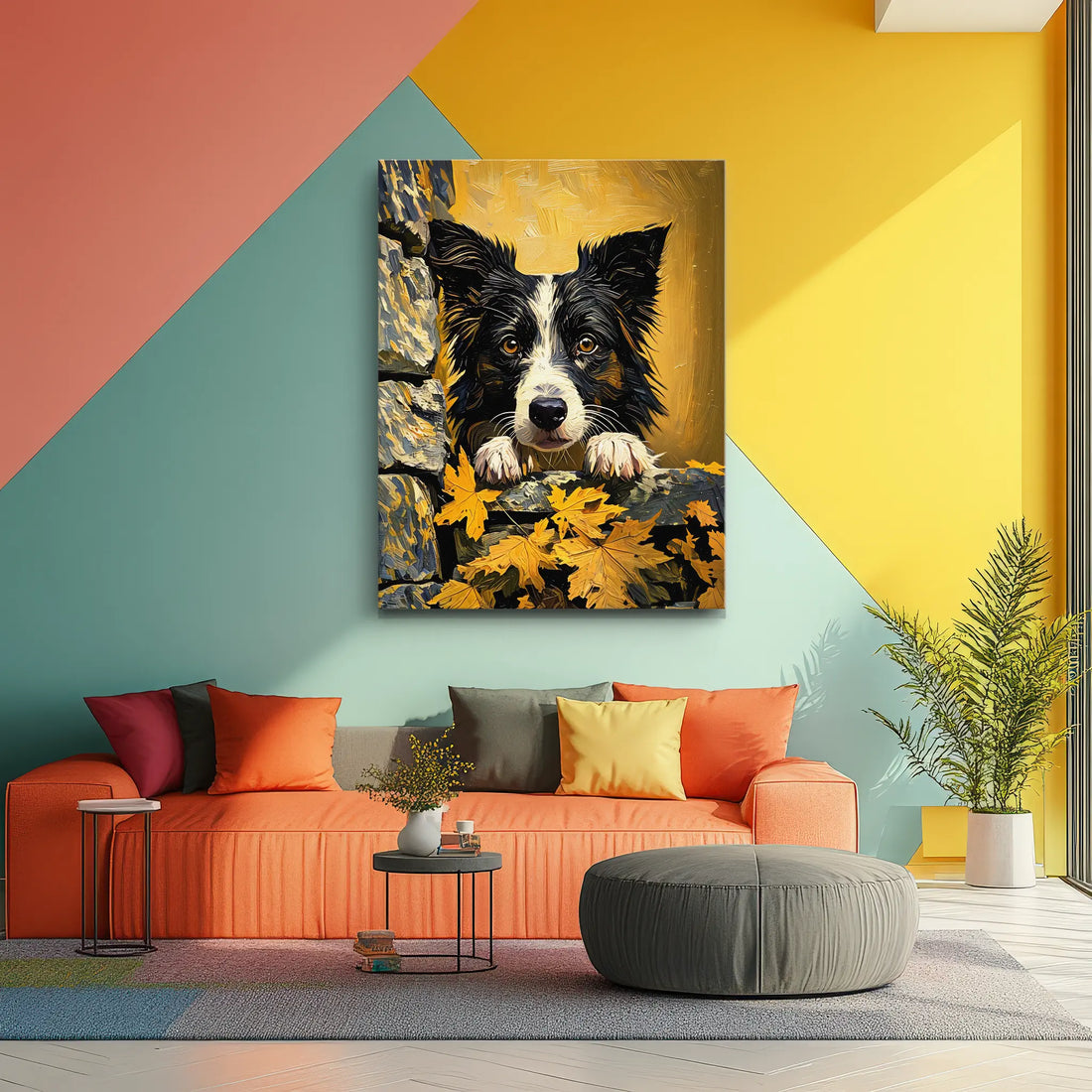 Autumn Border Collie Peek Giclée Print 456005 Visual Wall Art AR3:4V-AR4:5V Giclée Print