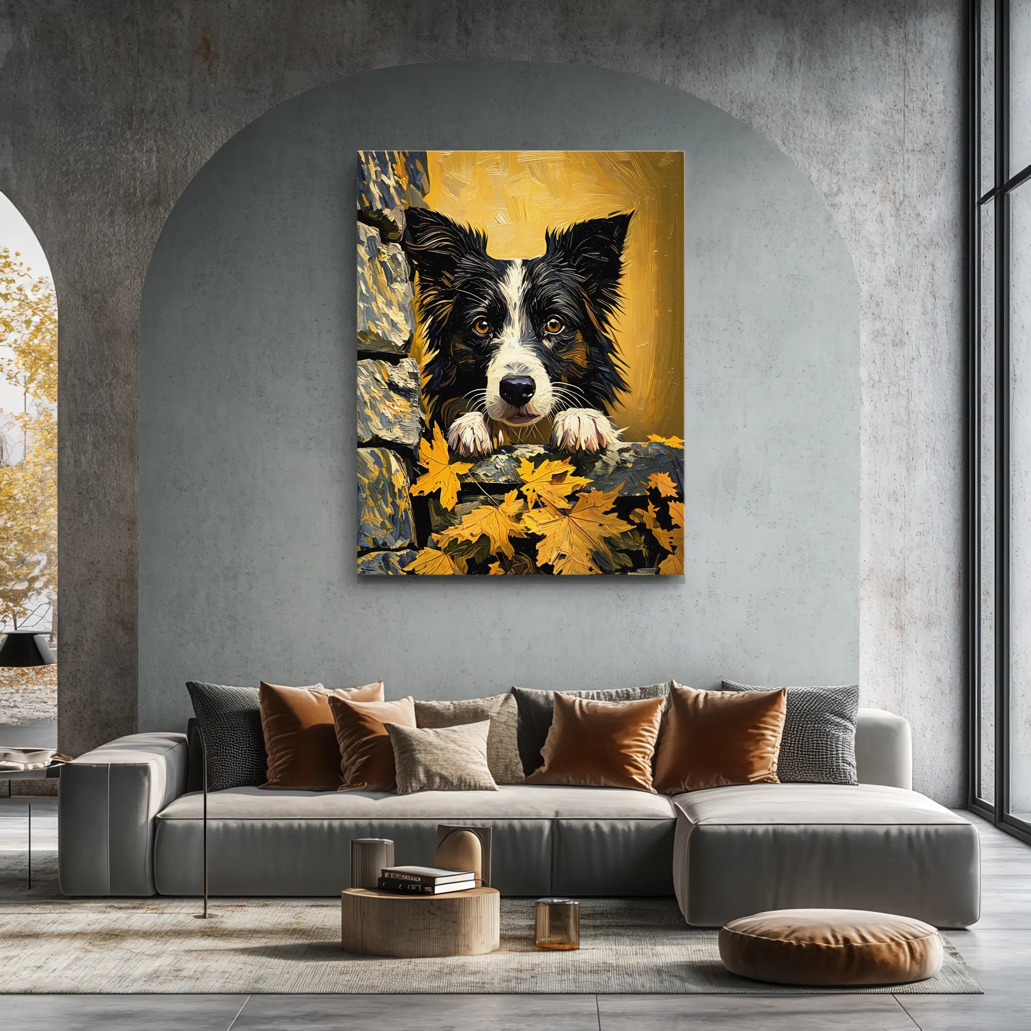 Autumn Border Collie Peek Giclée Print 456005 Visual Wall Art AR3:4V-AR4:5V Giclée Print