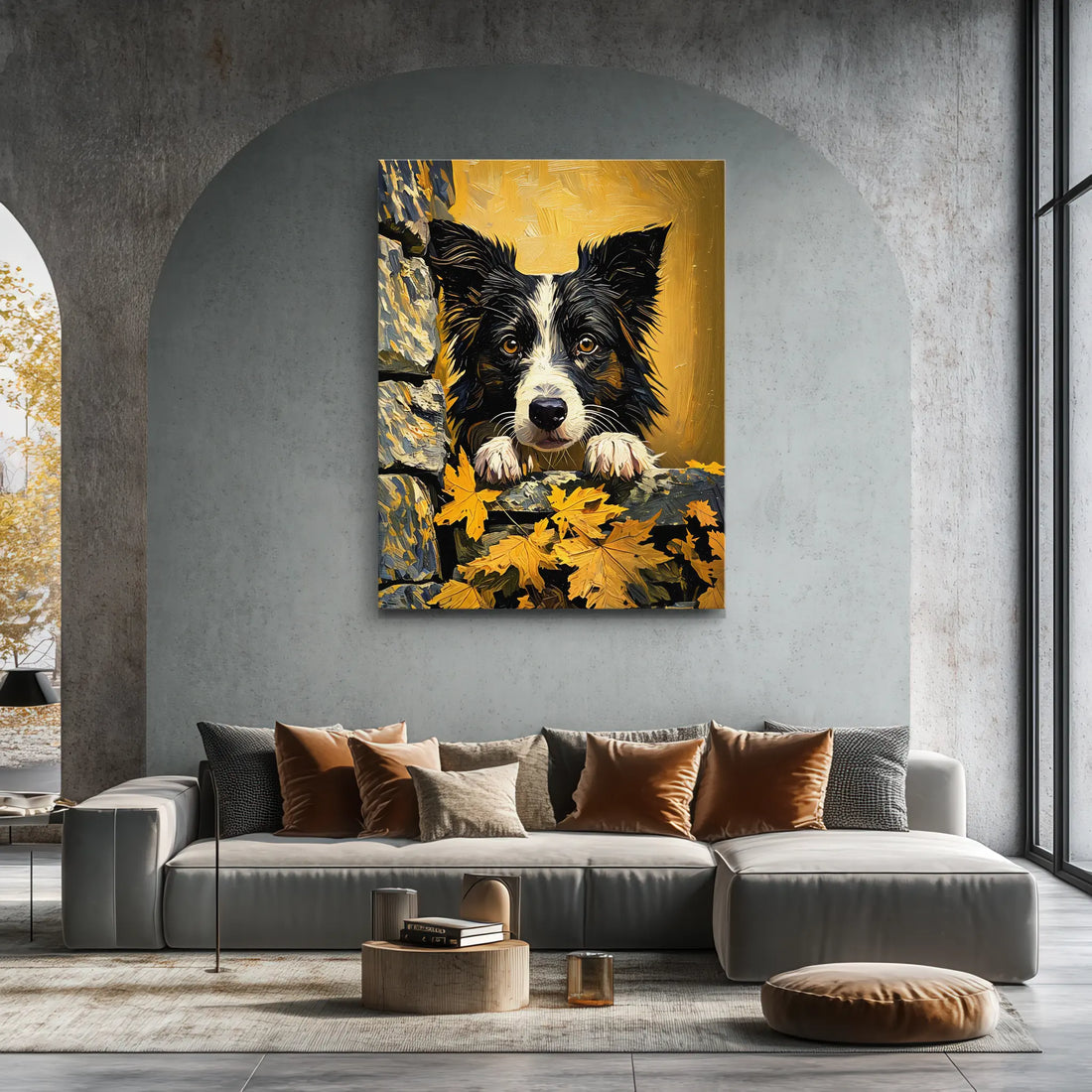 Autumn Border Collie Peek Giclée Print 456005 Visual Wall Art AR3:4V-AR4:5V Giclée Print