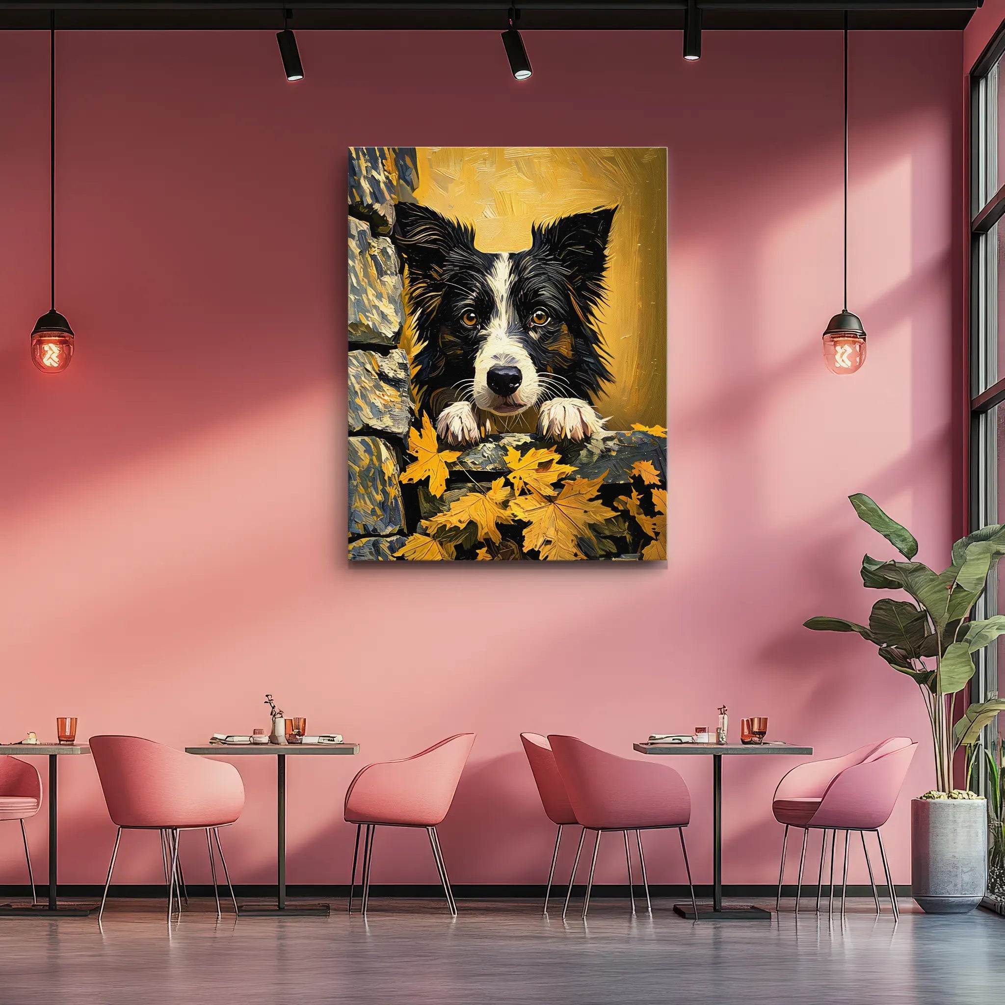 Autumn Border Collie Peek Giclée Print 456005 Visual Wall Art AR3:4V-AR4:5V Giclée Print