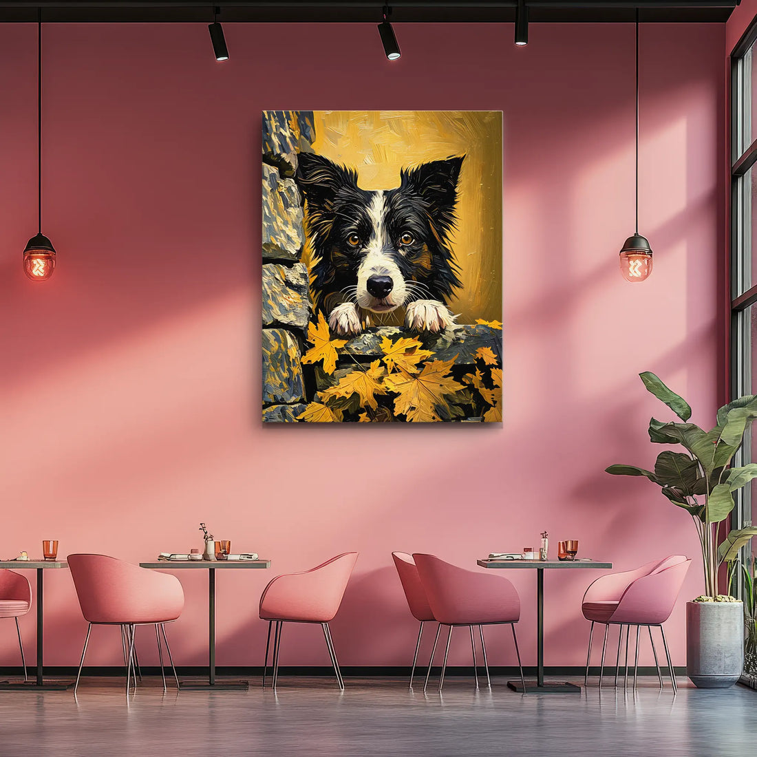 Autumn Border Collie Peek Giclée Print 456005 Visual Wall Art AR3:4V-AR4:5V Giclée Print