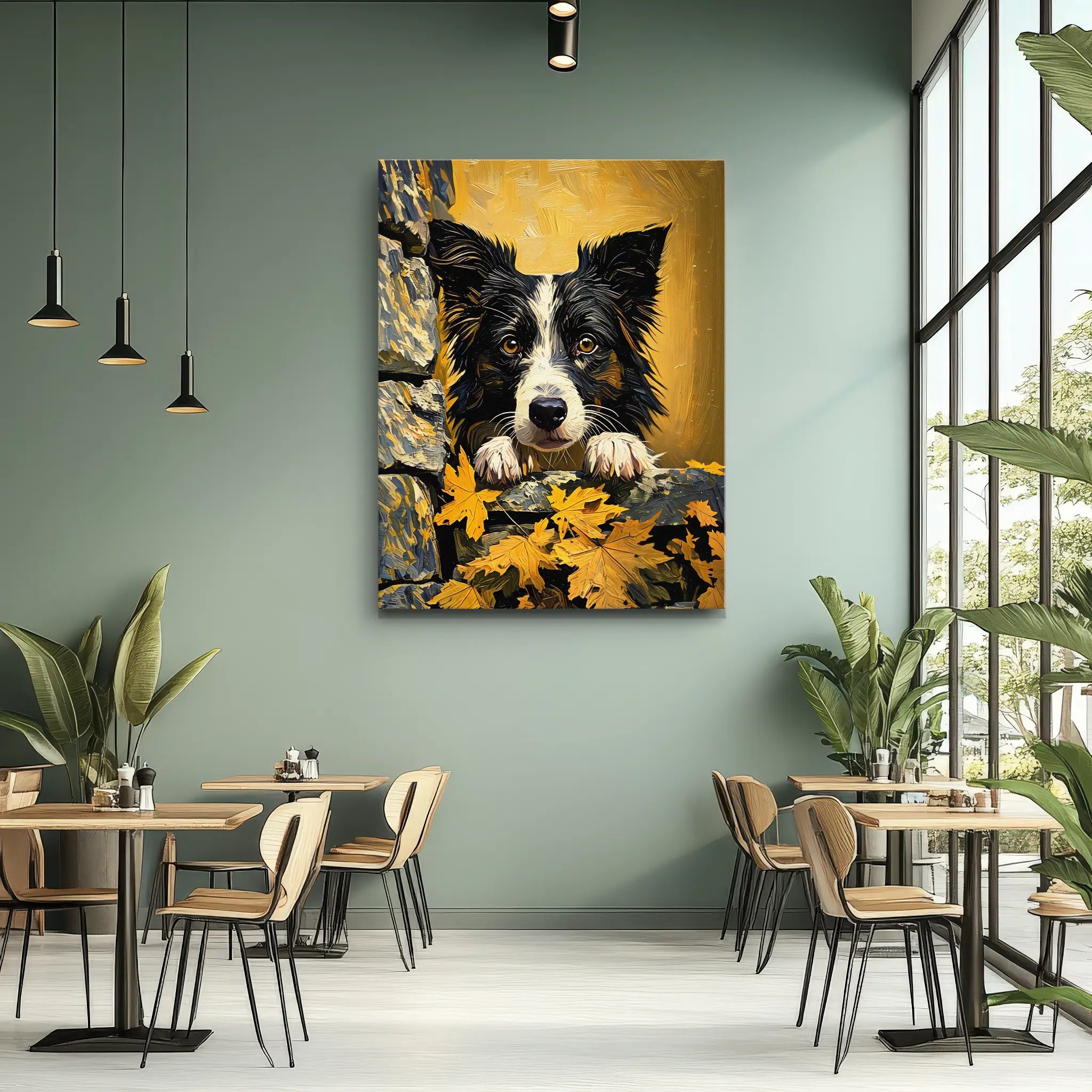 Autumn Border Collie Peek Giclée Print 456005 Visual Wall Art AR3:4V-AR4:5V Giclée Print