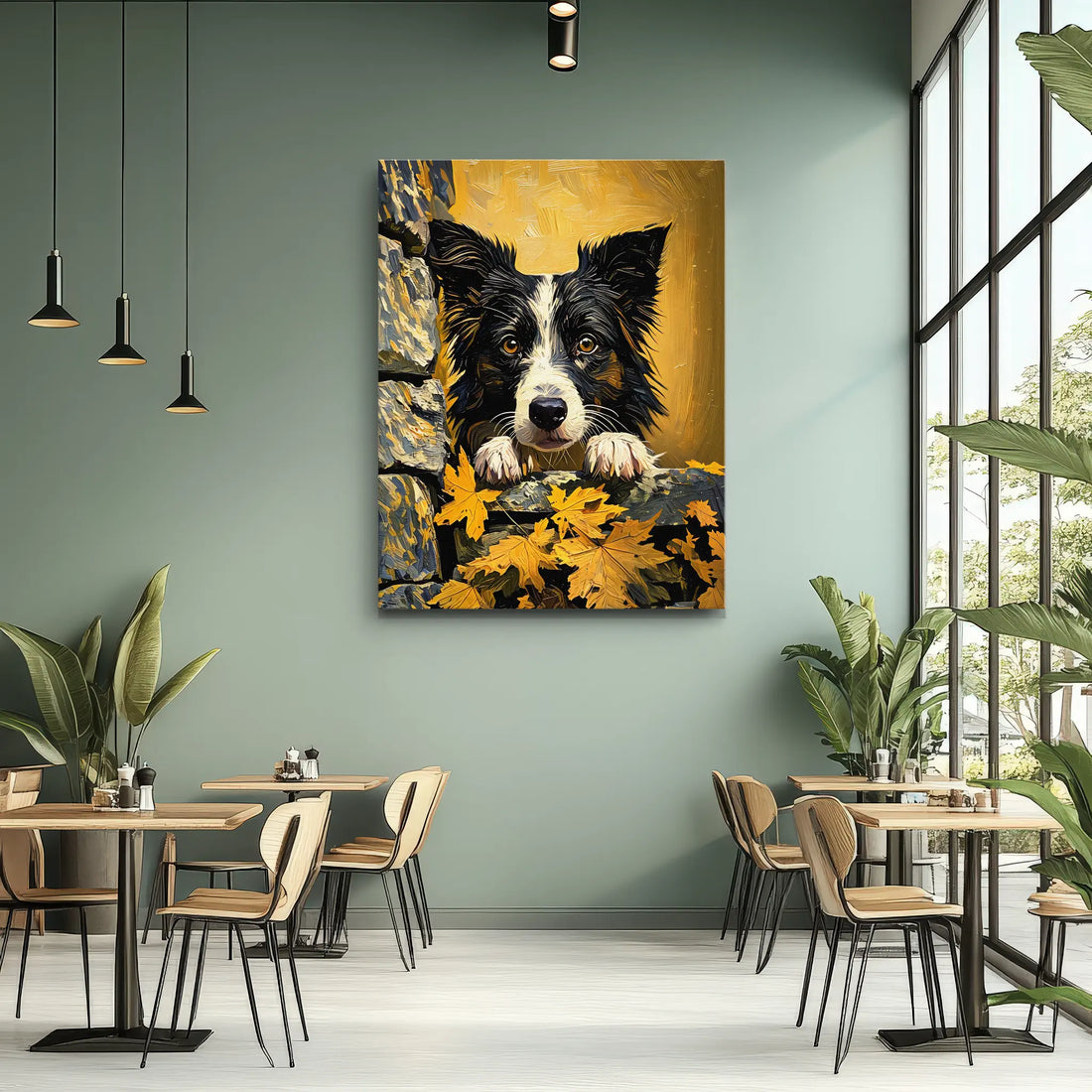 Autumn Border Collie Peek Giclée Print 456005 Visual Wall Art AR3:4V-AR4:5V Giclée Print