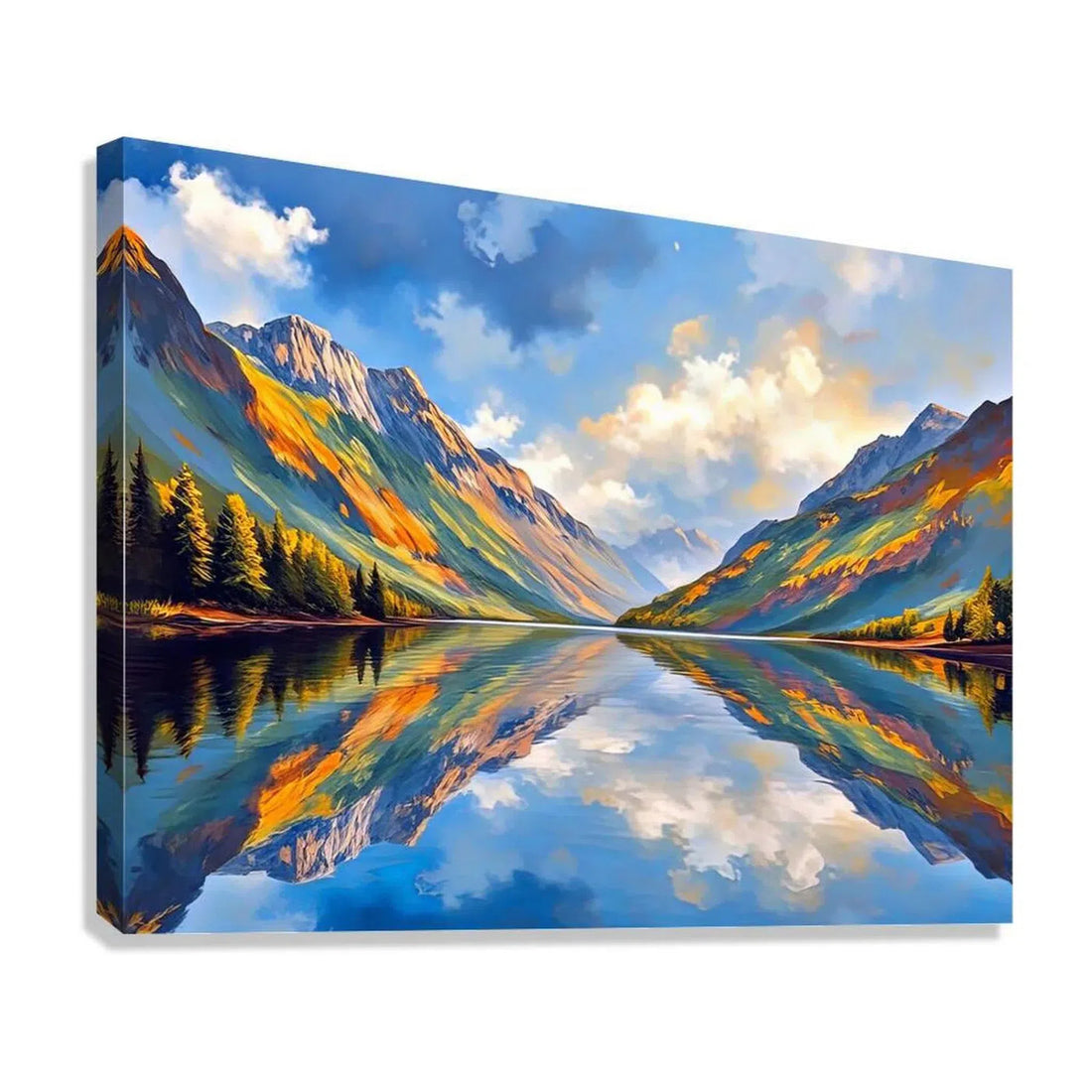 Autumn Calm Lake Nature Art Print 43703 Giclée Stretched Canvas Print Visual Wall Art