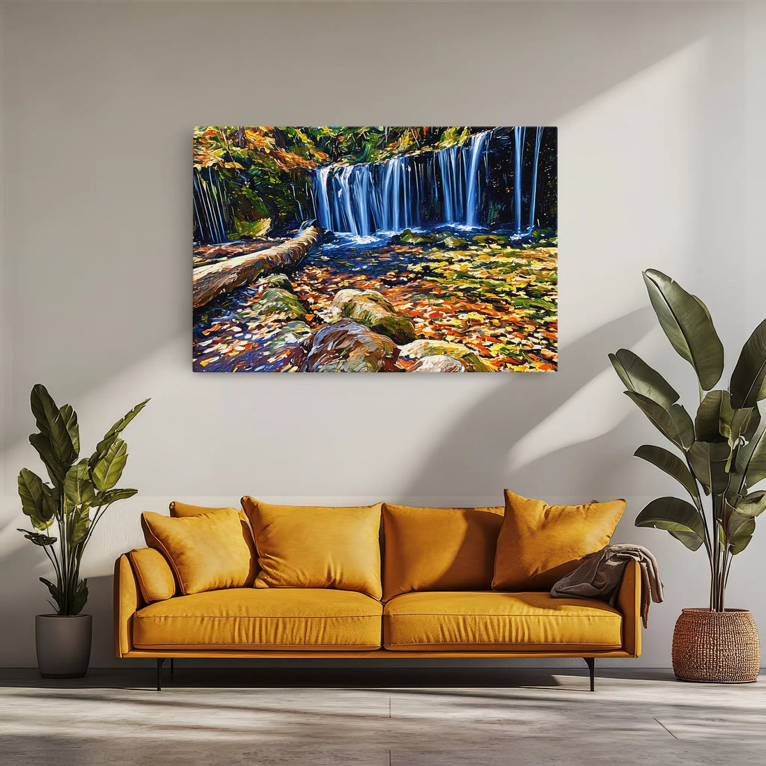 Autumn Waterfall with Fallen Log Giclée Print 323003 Visual Wall Art AR3:2H Giclée Print