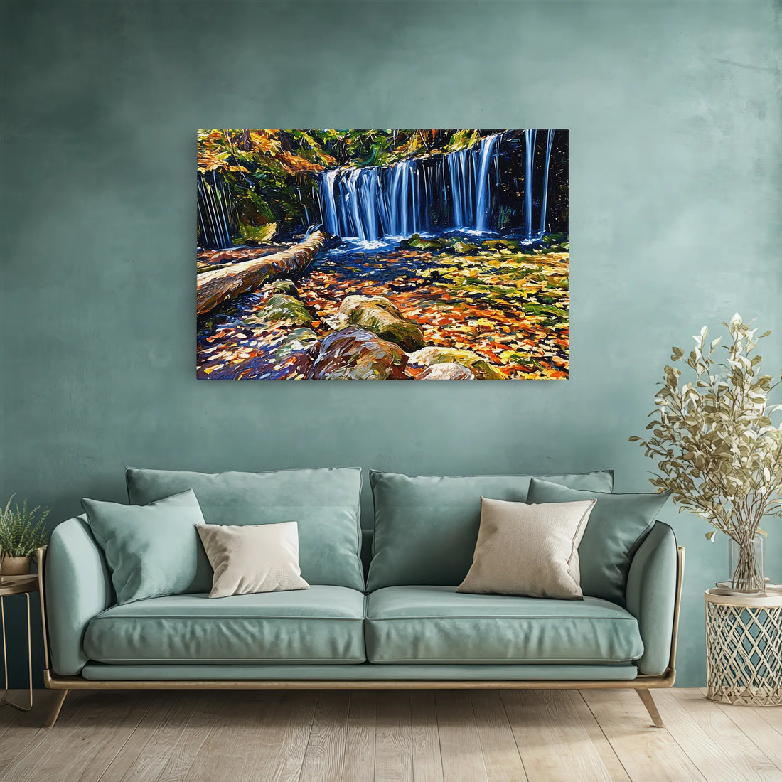 Autumn Waterfall with Fallen Log Giclée Print 323003 Visual Wall Art AR3:2H Giclée Print