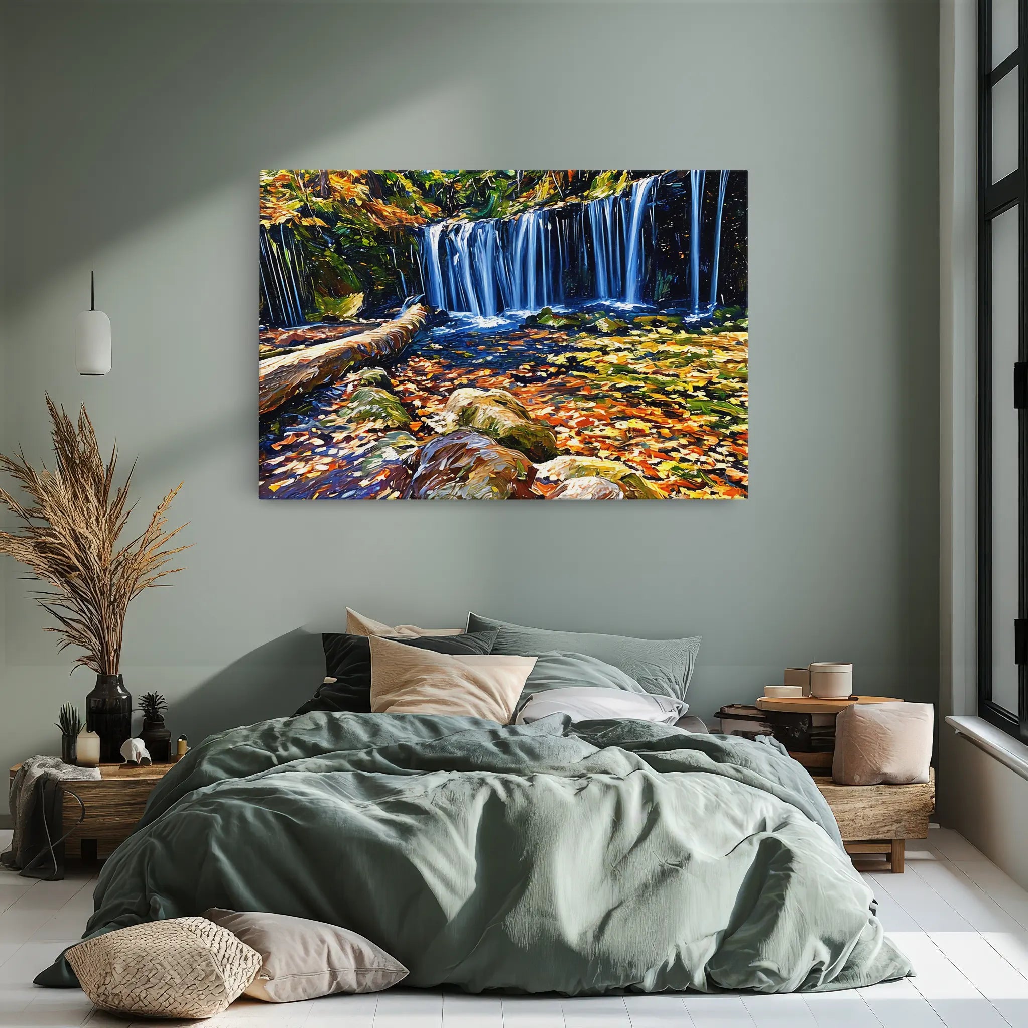Autumn Waterfall with Fallen Log Giclée Print 323003 Visual Wall Art AR3:2H Giclée Print
