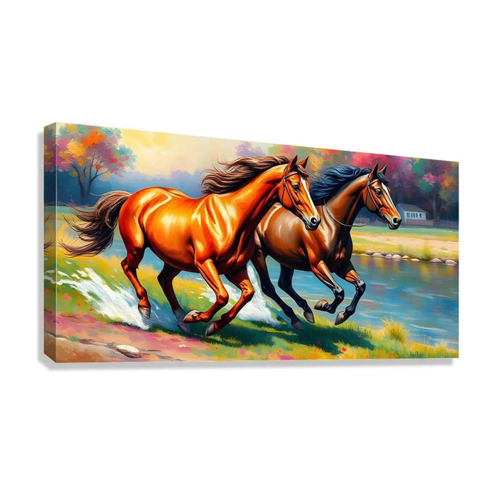 Beautiful Brown Horses Running, Animal Art Print 21802 Giclée Stretched Canvas Print Visual Wall Art