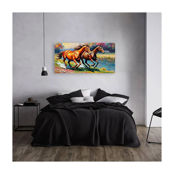 Beautiful Brown Horses Running, Animal Art Print 21802 Visual Wall Art