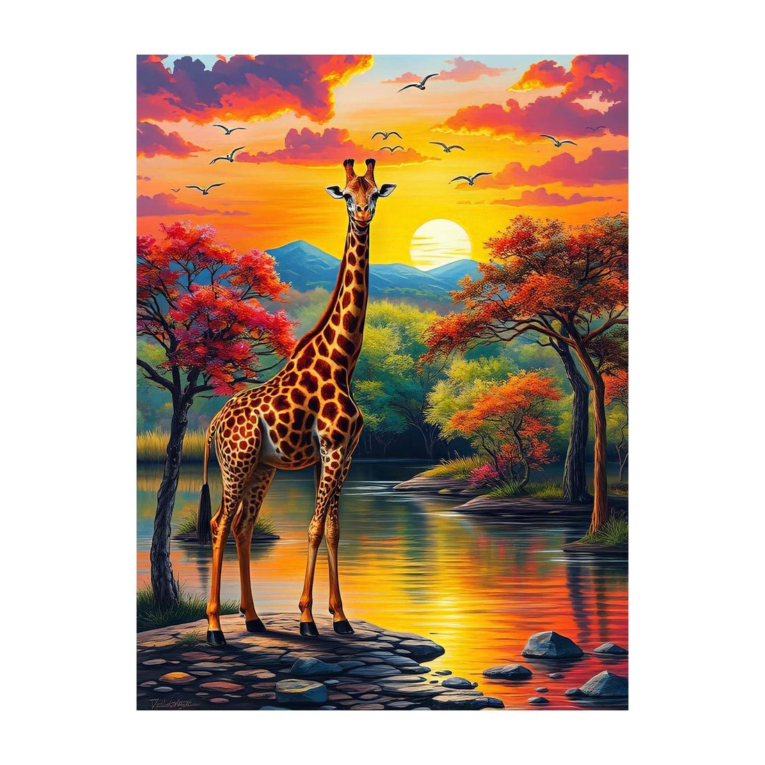 Beautiful Giraffe Portrait Sunset, Animal Art Print 34806 Giclee Rolled Canvas Print Visual Wall Art