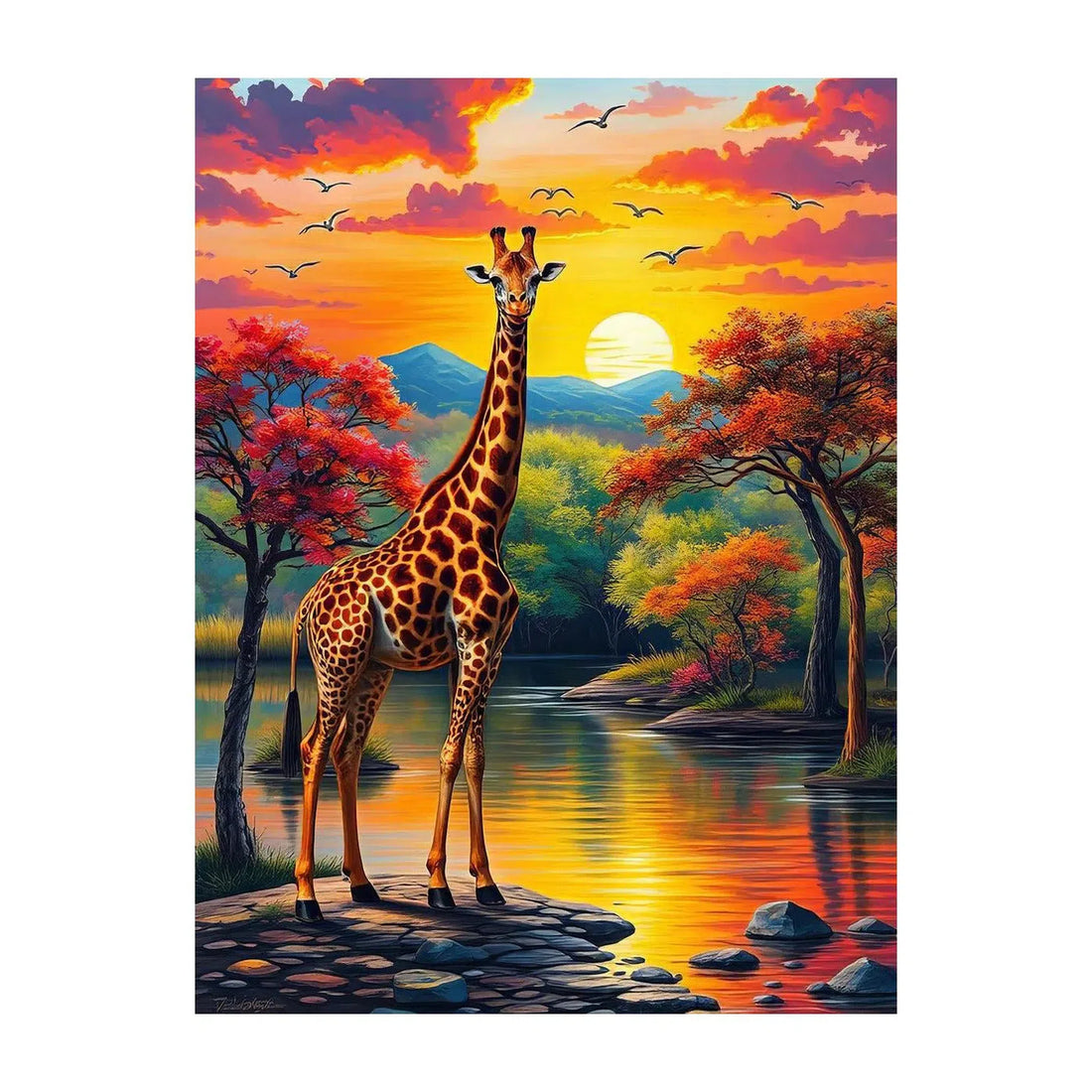 Beautiful Giraffe Portrait Sunset, Animal Art Print 34806 Giclée Rolled Canvas Print Visual Wall Art