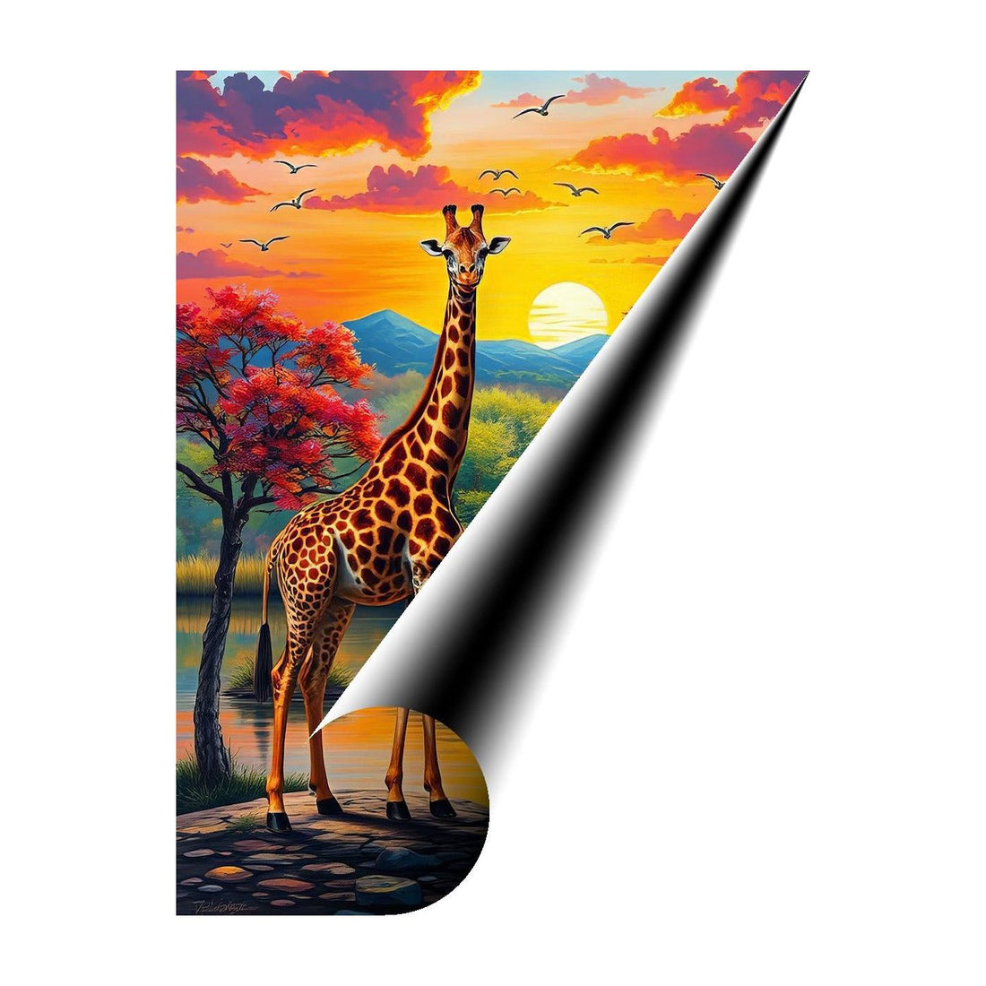 Beautiful Giraffe Portrait Sunset, Animal Art Print 34806 Giclee Fine Art Matte Paper Print Visual Wall Art