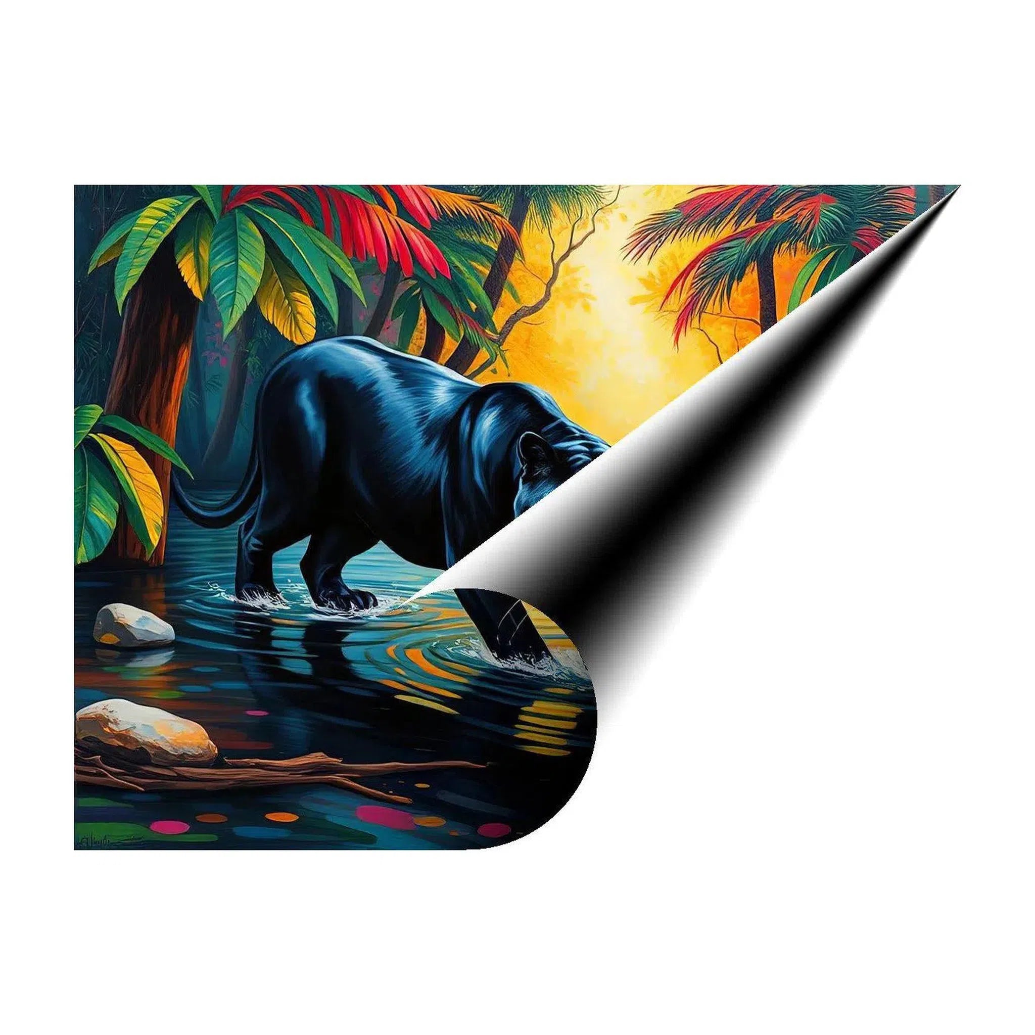 Big Black Panther In River, Animal Art Print 43812 Giclée Fine Art Matte Paper Print Visual Wall Art