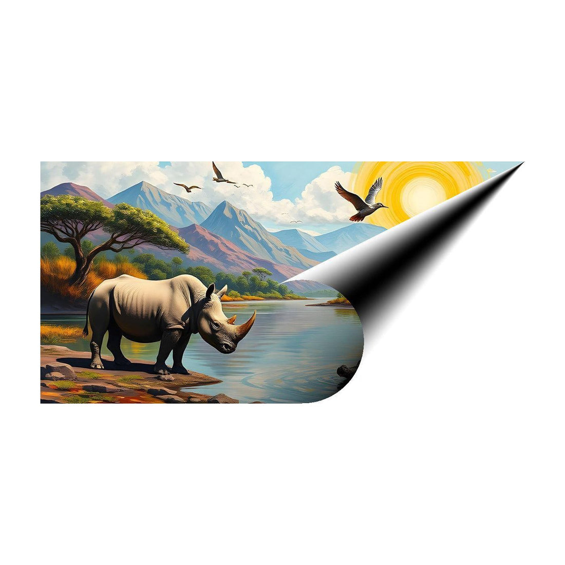 Big Rhino Staring Crocodile, Animal Art Print 21302 Giclee Rolled Canvas Print Visual Wall Art