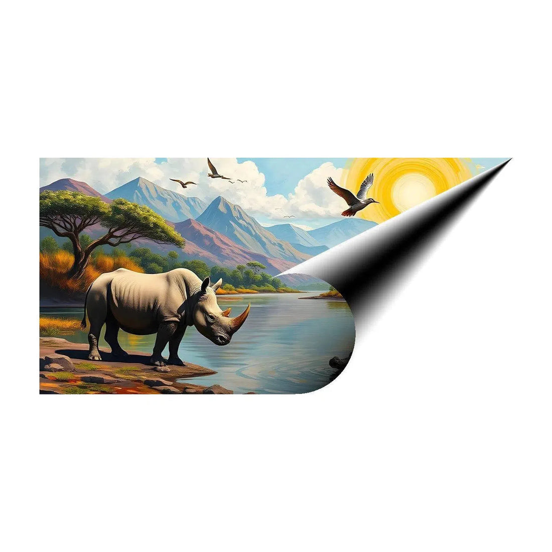 Big Rhino Staring Crocodile, Animal Art Print 21302 Giclée Fine Art Matte Paper Print Visual Wall Art