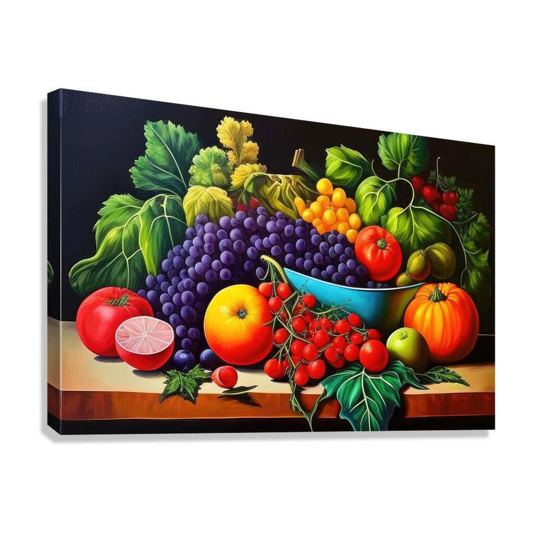 Blue Bowl Of Grapes, Vegetables, Nature Art Print 32624 Giclée Stretched Canvas Print Visual Wall Art