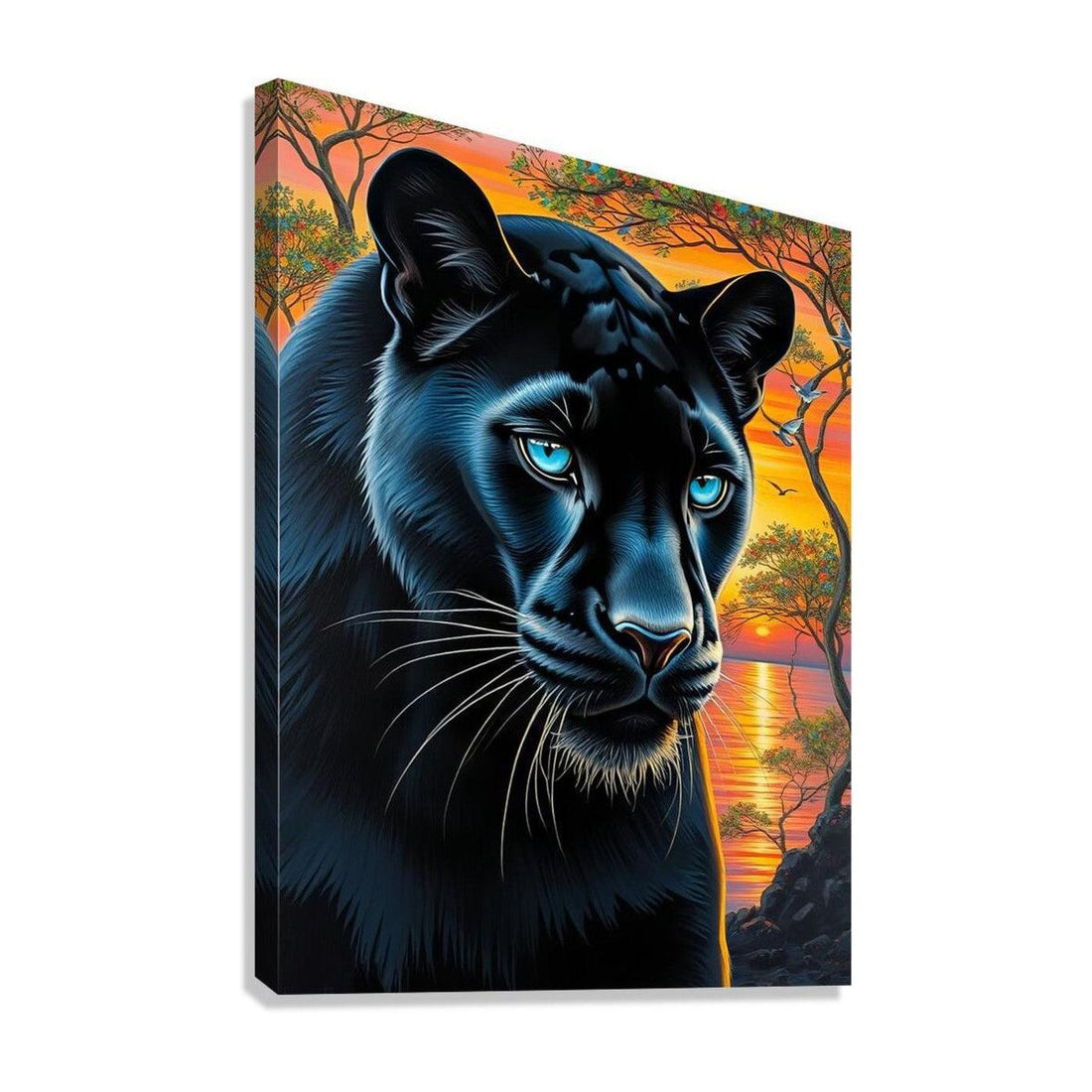 Blue Eye Black Panther, Animal Art Print 34807 Giclée Stretched Canvas Print Visual Wall Art