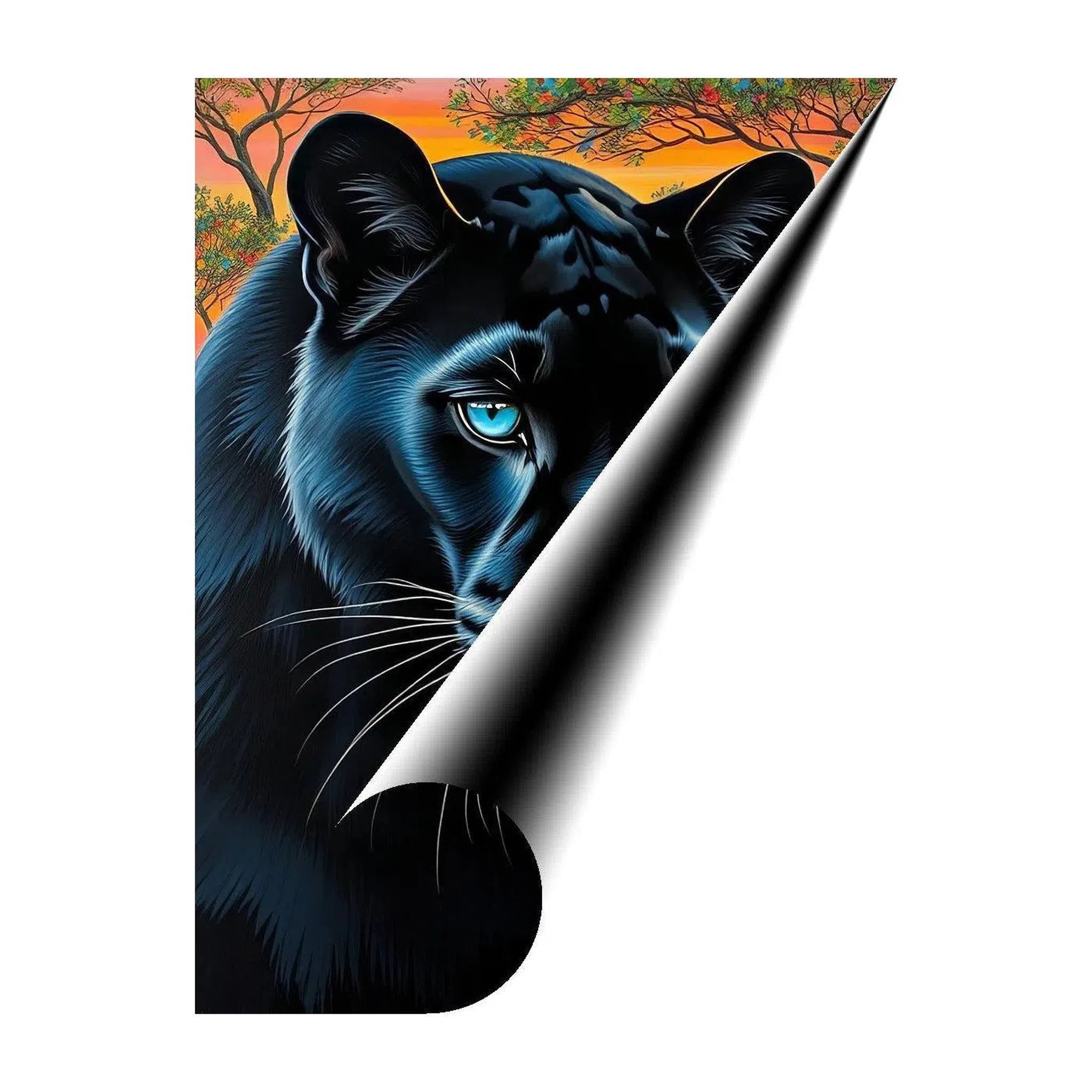 Blue Eye Black Panther, Animal Art Print 34807 Giclée Rolled Canvas Print Visual Wall Art