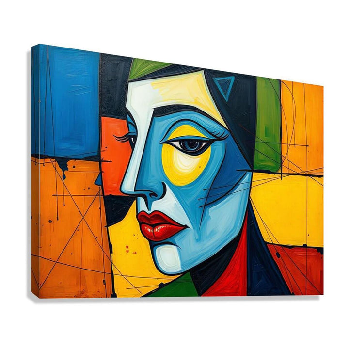 Blue Face, Abstract Art Print 43634 Giclée Stretched Canvas Print Visual Wall Art