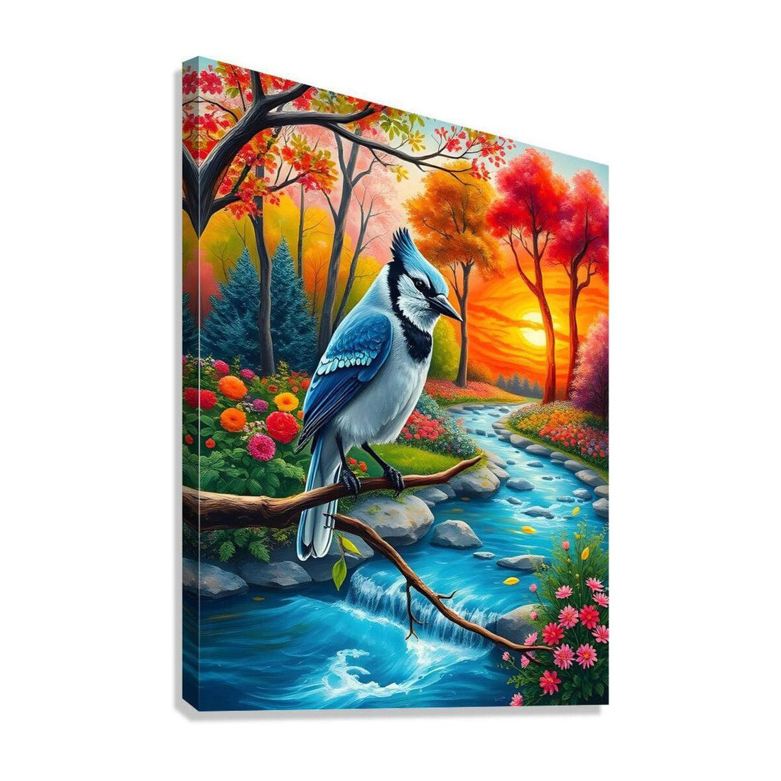 Blue Jay Cyanocitta Cristata, Bird Art Print 34252 Giclée Stretched Canvas Print Visual Wall Art