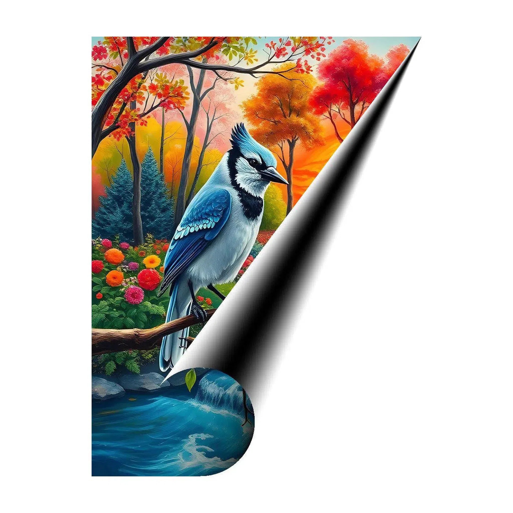 Blue Jay Cyanocitta Cristata, Bird Art Print 34252 Giclée Rolled Canvas Print Visual Wall Art