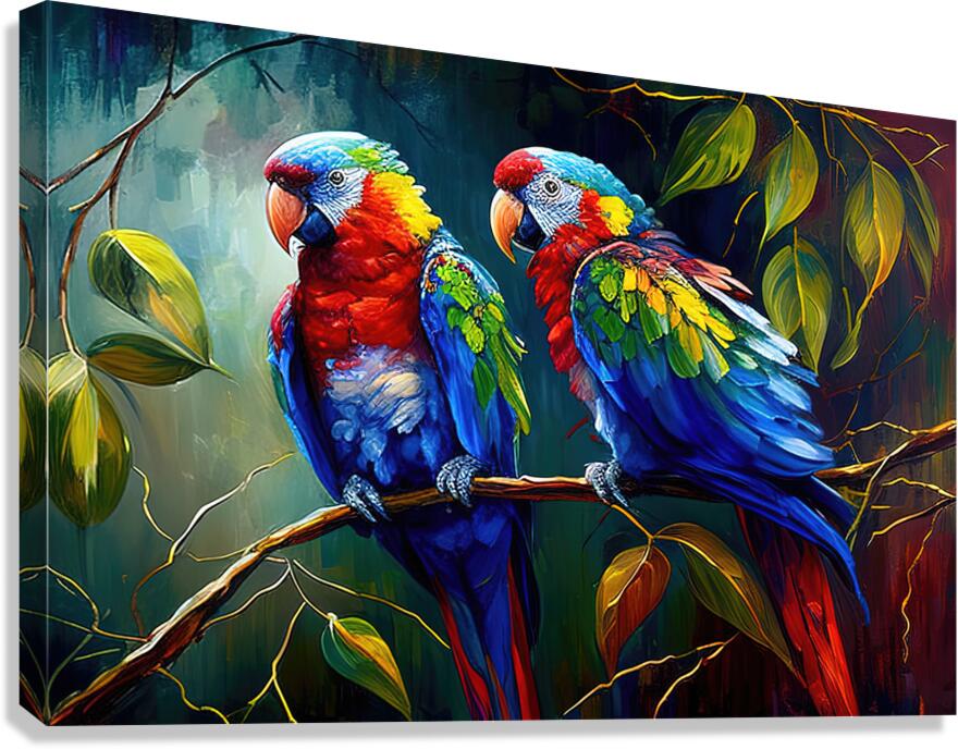 Barney And Ollie Parrots, Bird Art Print 32208 Giclée Stretched Canvas Print Visual Wall Art