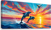 Two Dolphins Playing, Animal Art Print 21602 Giclée Stretched Canvas Print Visual Wall Art