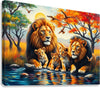 Two lions brothers and cubs , Animal Art Print 43833 Giclée Stretched Canvas Print Visual Wall Art