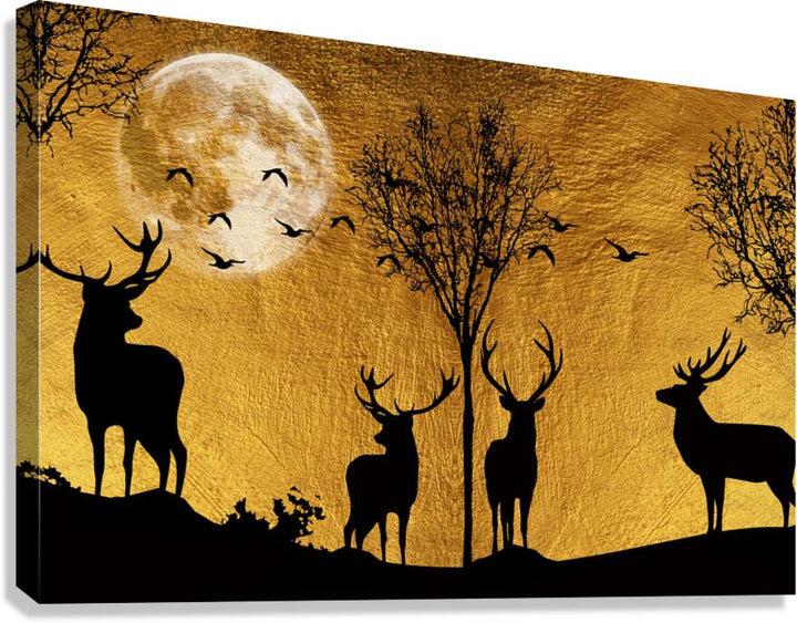 Deers Moonlight Gold Giclee Print 32919 Pictorem.com