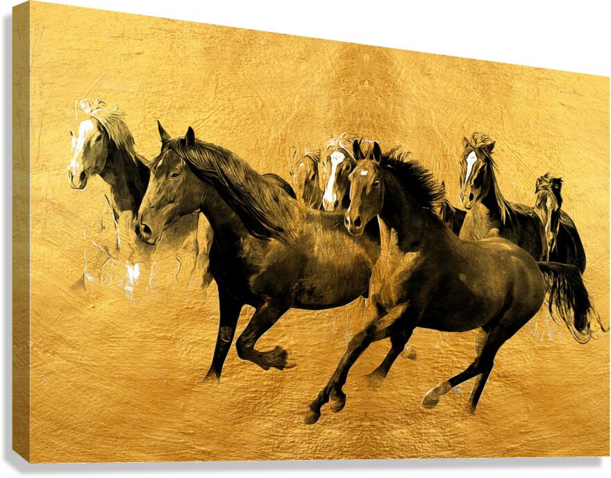 Running Horses Gold Giclee Print 32908 Pictorem.com