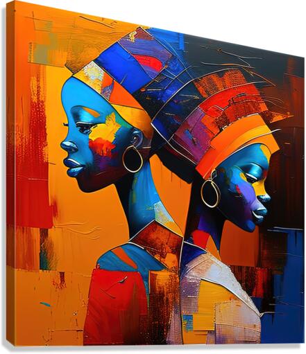 Tween Sisters, Ethnic Abstract Art Print 11119 Giclée Stretched Canvas Print Visual Wall Art