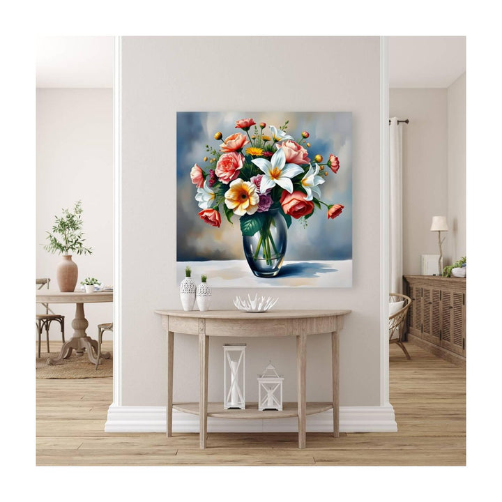 Bouquet Of Flowers In Clear Vase Still Life Print-11904 Visual Wall Art