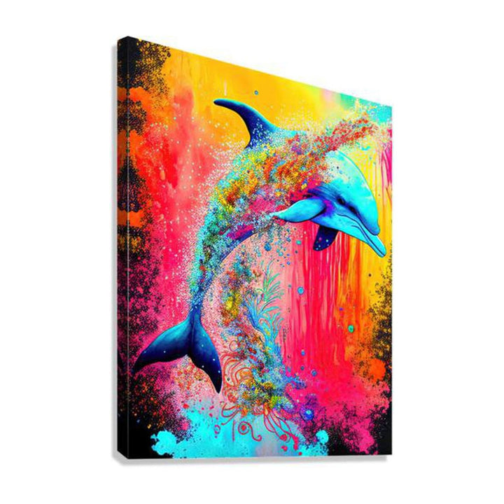 Breaching Dolphin, Ocean Animal Art Print 34106 Giclée Stretched Canvas Print Visual Wall Art