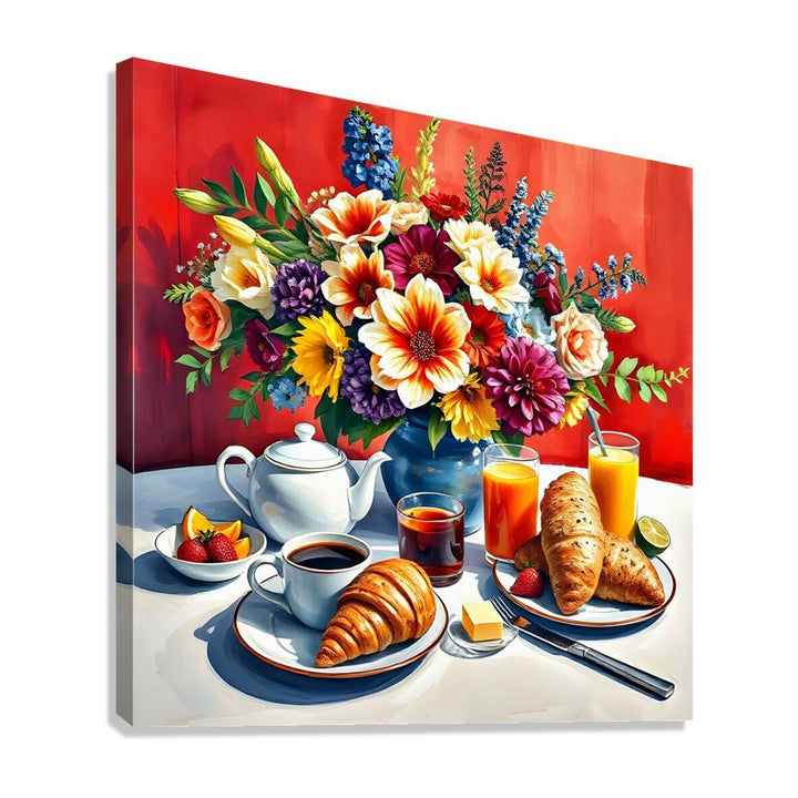 Breakfast With Flowers Still Life Print-11906 Giclée Stretched Canvas Print Visual Wall Art