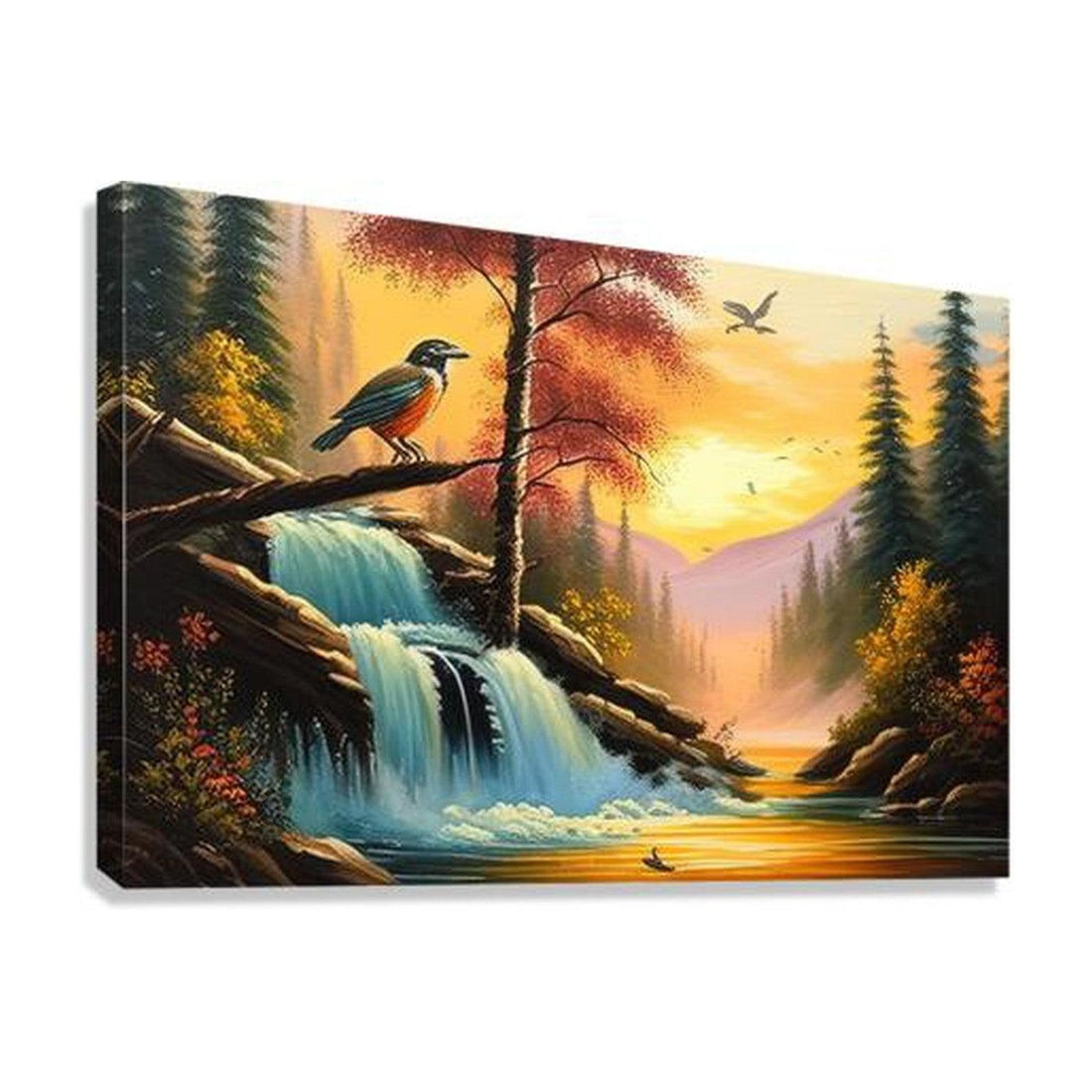 Bright Day Waterfall, Landscape Nature Art Print 32303 Giclée Stretched Canvas Print Visual Wall Art