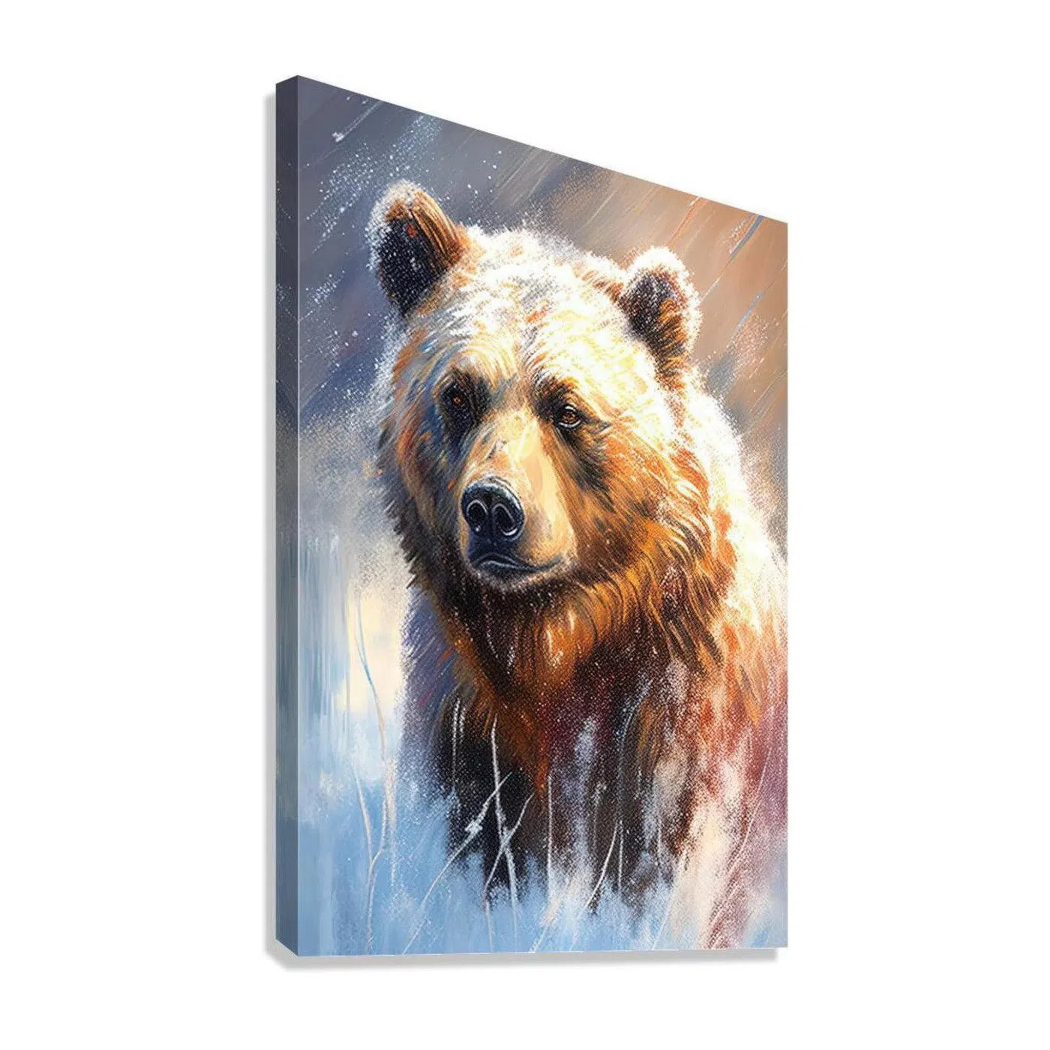 Brown Bear In Snow, Grizzly Animal Art Print 23501 Giclée Stretched Canvas Print Visual Wall Art