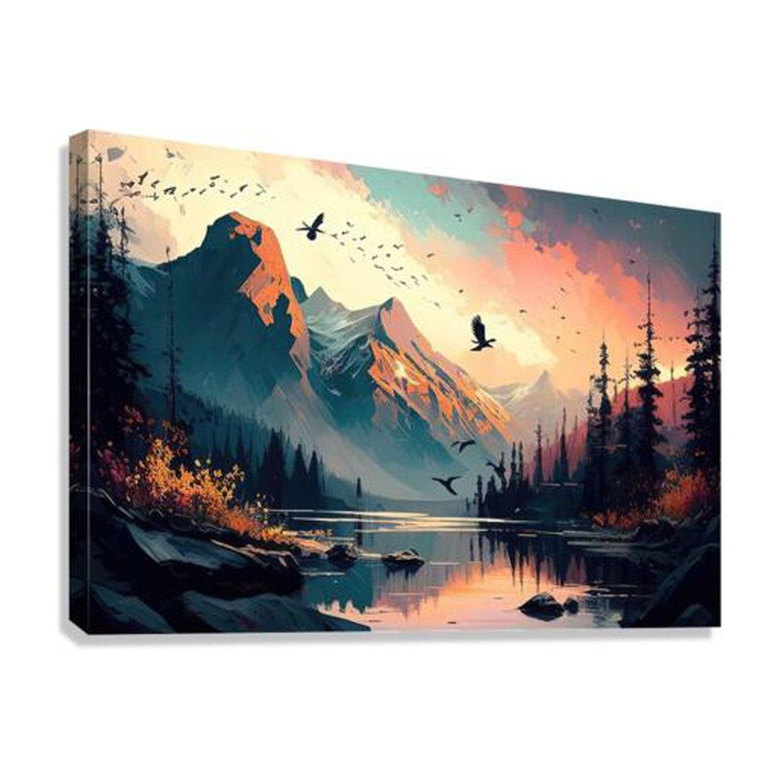 Brown Mountains River, Landscape Nature Art Print 32318 Giclée Stretched Canvas Print Visual Wall Art