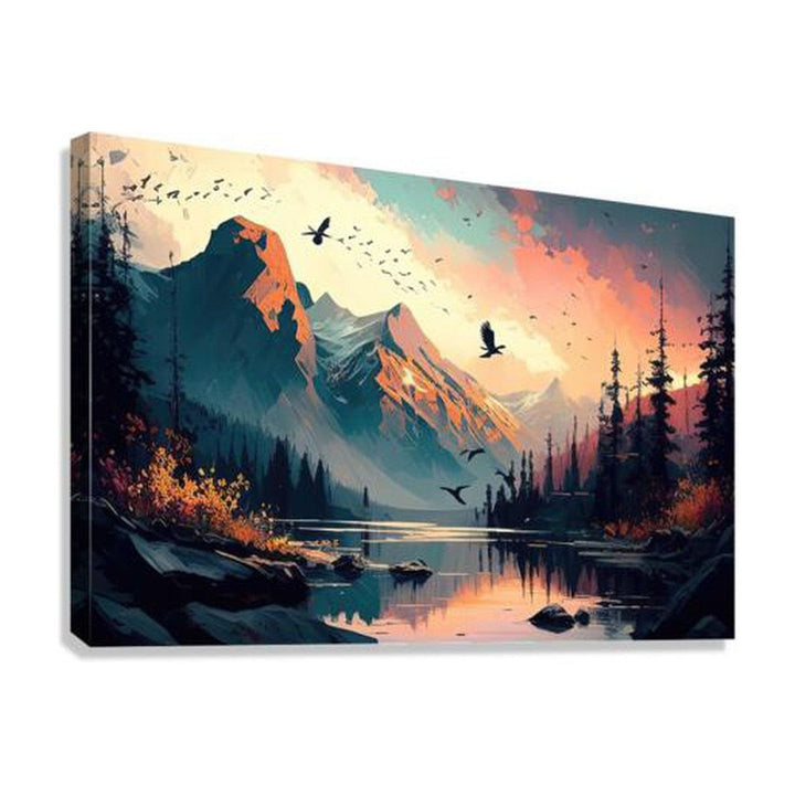 Brown Mountains River, Landscape Nature Art Print 32318 Giclée Stretched Canvas Print Visual Wall Art