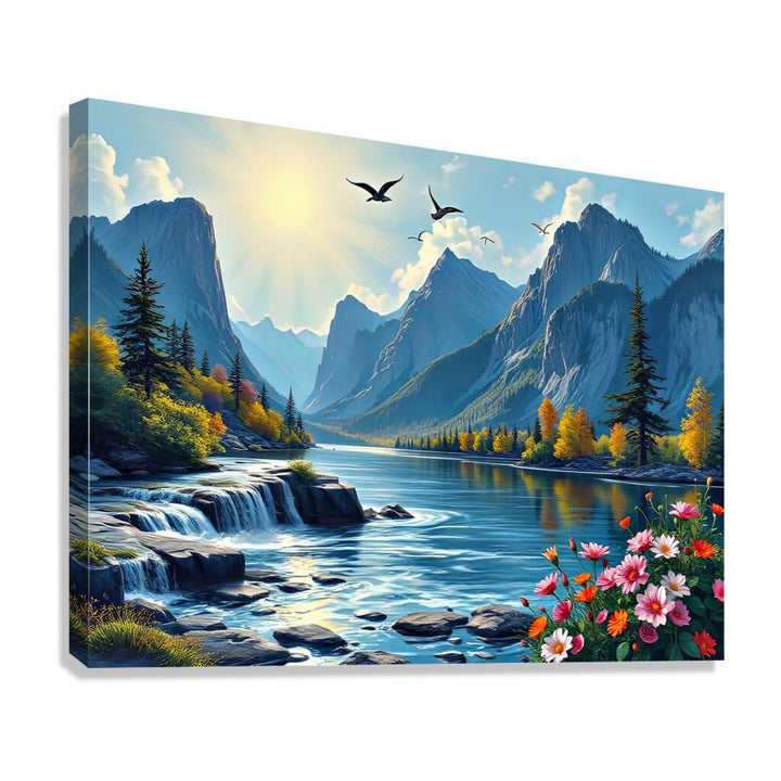 Calm Azure Blue Lake Nature Art Print 43706 Giclée Stretched Canvas Print Visual Wall Art