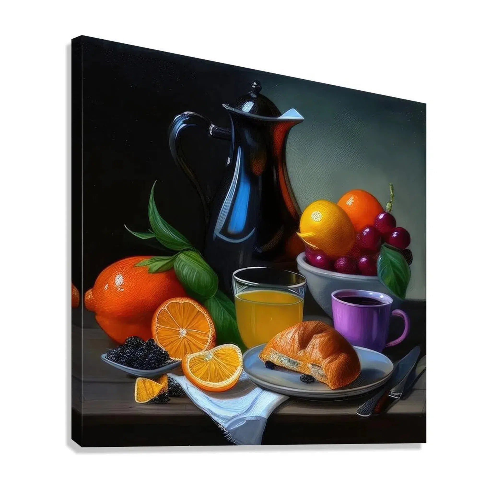 Coffe Croissant Breakfast Food, Still Life Art Print 11700 Giclée Stretched Canvas Print Visual Wall Art